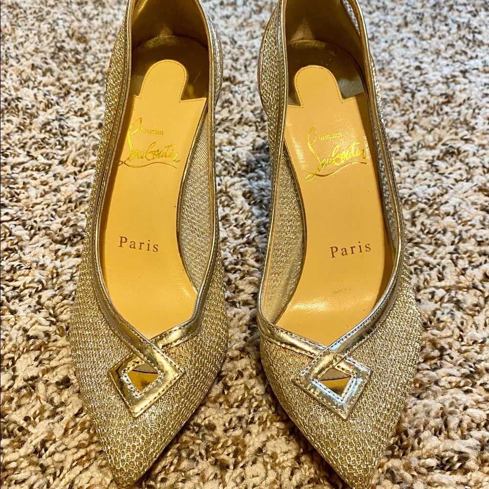 CHRISTIAN LOUBOUTIN shoes gold size 35.5 Mesh Neoalta 100 Pumps